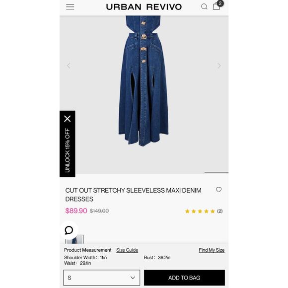 Urban Revivo Cut-Out Denim Maxi Dress US 4 / small - Picture 8 of 12